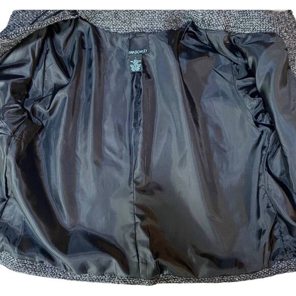 Cynthia Rowley Sweater Coat Tweed Wool Collarless Sequined Piping Grey Womens L - Picture 8 of 10